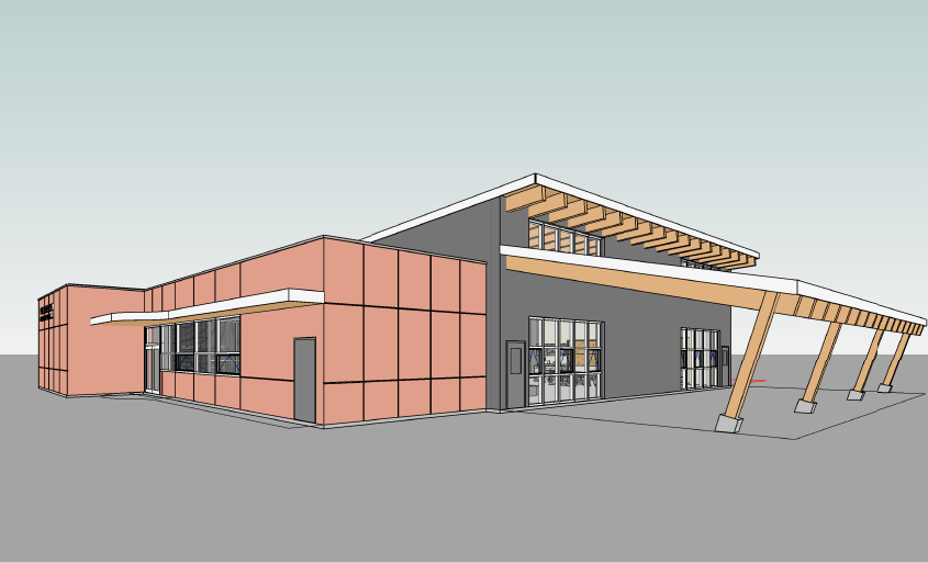 Rendering of exterior of Port Renfrew Elementary School