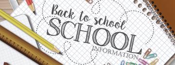 Illustration of school supplies with the text "Back to school, school information"