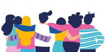 friends with arms around each other's backs